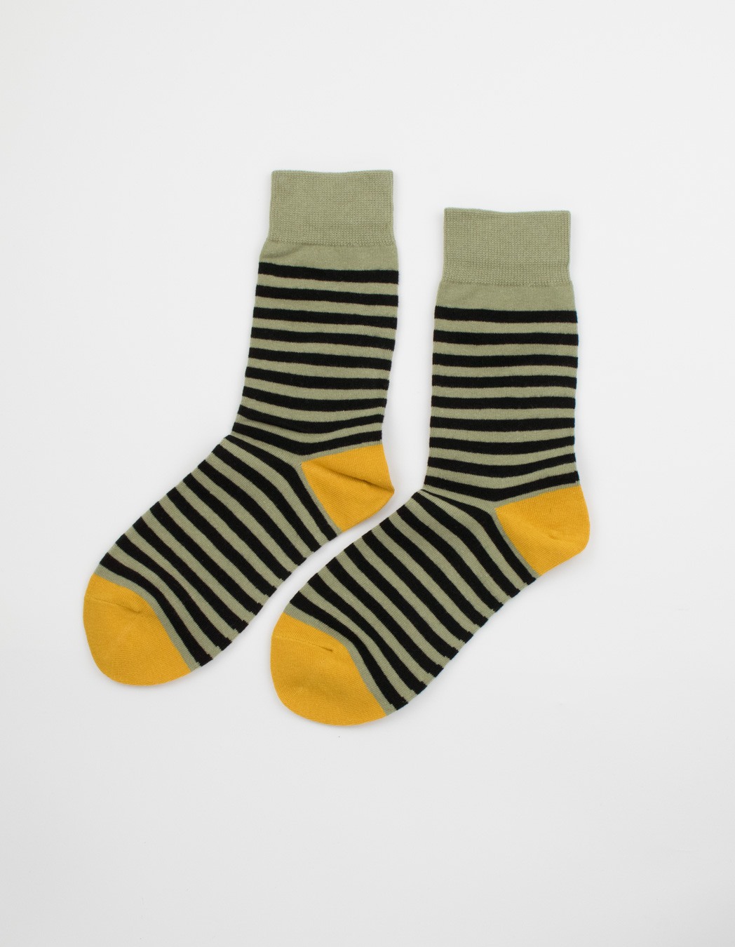 Men's Green Yellow Cotton Socks with Black Stripes - DESEQUEEN