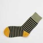 MensGreenYellowCottonCrewSocksWithBlackStripes