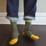 Men's Green Yellow Cotton Socks with Black Stripes